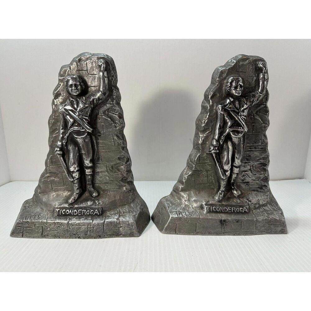 Vintage‎ Ethan Allen Ticonderoga 1775 Bookends Cast Aluminum